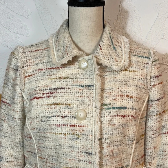Worth Cream Tweed Short Button-Up Jacket Sz-10 - Picture 2 of 11